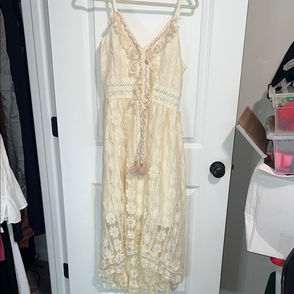 Cream Spaghetti Strap Sundress for Wedding Guests - Picture 1 of 6